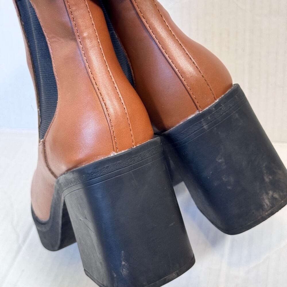 Mia Chunky Tan Faux Leather Ankle Boots Womens 8 Fall Platform Y2K Booties - Picture 5 of 10